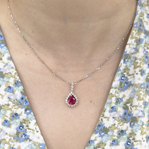 梨形戴安娜款圍鑽紅碧璽吊墜 - WILLS JEWELLERY