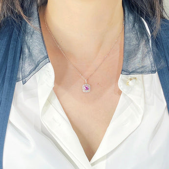 小八角形粉紫藍寶石圍鑽吊墜 - WILLS JEWELLERY