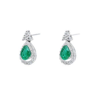 時尚梨形綠寶石鑽石耳環 - WILLS JEWELLERY