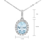 橢圓形冰藍色海藍寶圍石鑽石吊墜 - WILLS JEWELLERY