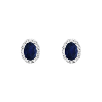 小巧橢圓形藍寶石鑽石耳環 - WILLS JEWELLERY