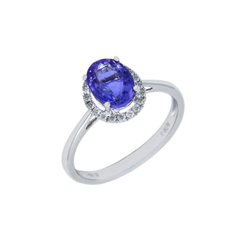經典橢圓形紫藍坦桑石鑽石戒指 - WILLS JEWELLERY