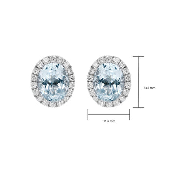 橢圓形冰藍色海藍寶圍鑽耳環 - WILLS JEWELLERY