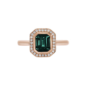 Grandmother Green Cut Tourmaline (Indicolite) Surround Diamond Ring