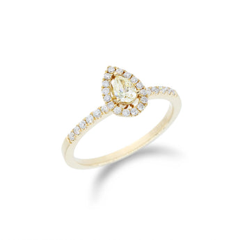 梨形黃鑽經典圍石戒指 - WILLS JEWELLERY