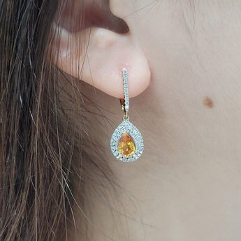 梨形黃寶石雙重圍鑽耳環 - WILLS JEWELLERY