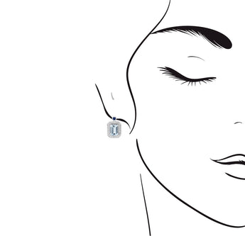 祖母綠形海藍寶圍鑽點藍耳環 - WILLS JEWELLERY