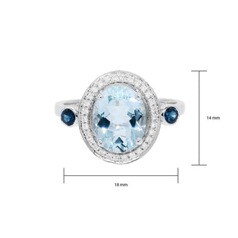 橢圓形天空藍海藍寶圍鑽點藍戒指 - WILLS JEWELLERY