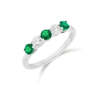 五石間鑲綠寶石鑽石線戒 - WILLS JEWELLERY