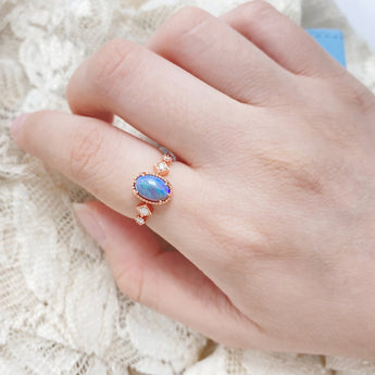 水晶蛋白石古典珠邊戒指 - WILLS JEWELLERY