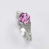 正方枕形切割粉紫色藍寶石鑽石戒指 - WILLS JEWELLERY