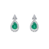 時尚梨形綠寶石鑽石耳環 - WILLS JEWELLERY
