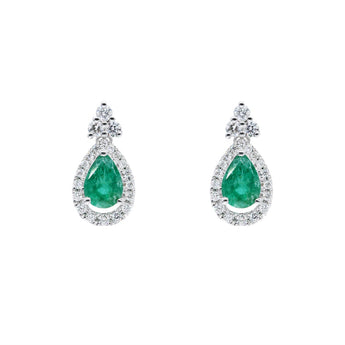 時尚梨形綠寶石鑽石耳環 - WILLS JEWELLERY