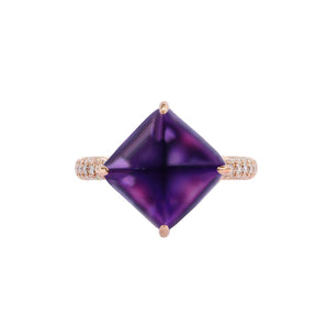 枕形糖包山切割紫水晶鑽石戒指 - WILLS JEWELLERY