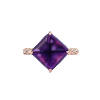 枕形糖包山切割紫水晶鑽石戒指 - WILLS JEWELLERY