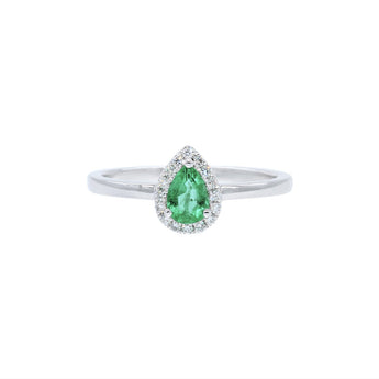 梨形綠寶石鑽石戒指 - WILLS JEWELLERY