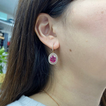 紅寶石雙重圍鑽垂式耳環 - WILLS JEWELLERY