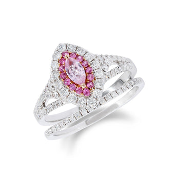 經典馬眼形粉寶石圍鑽戒指 - WILLS JEWELLERY