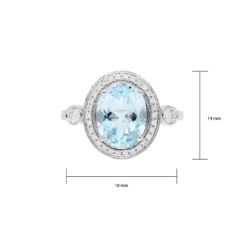 橢圓天空藍海藍寶圍鑽戒指 - WILLS JEWELLERY