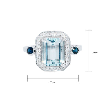 祖母綠形海藍寶圍鑽點藍戒指 - WILLS JEWELLERY