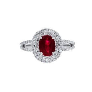 經典時尚橢圓形紅寶石鑽石戒指 - WILLS JEWELLERY