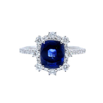時尚墊形切割藍寶石鑽石戒指 - WILLS JEWELLERY