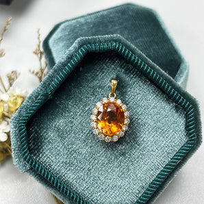 橢圓形黃寶石圍鑽吊墜 - WILLS JEWELLERY