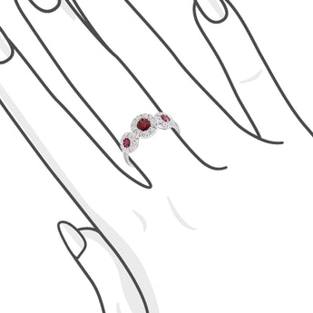 三石圓形紅寶石圍鑽戒指 - WILLS JEWELLERY