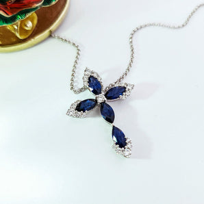華麗藍寶石十字架鑽石吊墜 - WILLS JEWELLERY