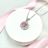 圓形粉紅碧璽雙圍鑽吊墜 - WILLS JEWELLERY