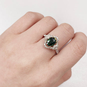 天然無燒綠藍寶石鑽石戒指 - WILLS JEWELLERY