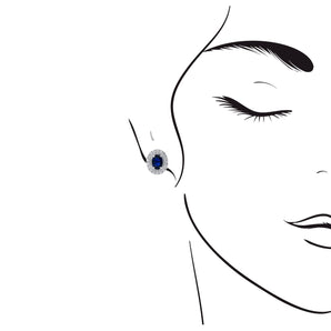 橢圓形藍寶石雙圍鑽耳環 - WILLS JEWELLERY
