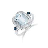 祖母綠形海藍寶圍鑽點藍戒指 - WILLS JEWELLERY