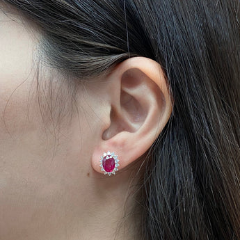 橢圓形紅寶石戴安娜款鑽石耳環 - WILLS JEWELLERY