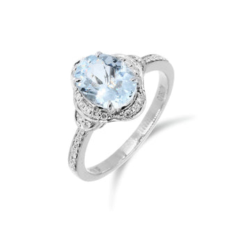 四葉花海藍寶圍石鑽石戒指 - WILLS JEWELLERY