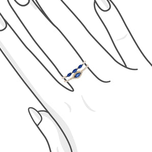 雙行馬眼藍寶石圍石鑽石戒指 - WILLS JEWELLERY