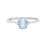 祖母綠形冰藍色海藍寶鑽石戒指 - WILLS JEWELLERY