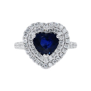 心形藍寶石雙圍石鑽石戒指 - WILLS JEWELLERY