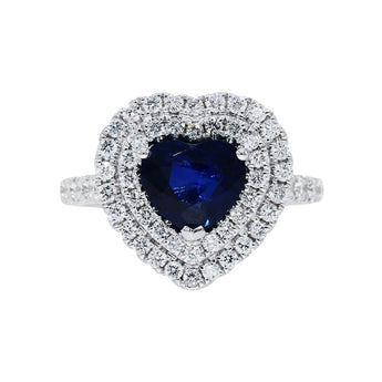 心形藍寶石雙圍石鑽石戒指 - WILLS JEWELLERY