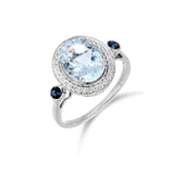 橢圓形天空藍海藍寶圍鑽點藍戒指 - WILLS JEWELLERY