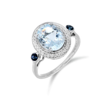 橢圓形天空藍海藍寶圍鑽點藍戒指 - WILLS JEWELLERY