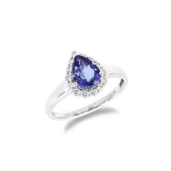 經典梨形坦桑石圍石鑽石戒指 - WILLS JEWELLERY
