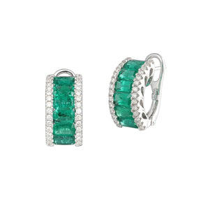 典雅小八角綠寶石鑲鑽圈形耳環 - WILLS JEWELLERY