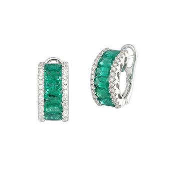 典雅小八角綠寶石鑲鑽圈形耳環 - WILLS JEWELLERY