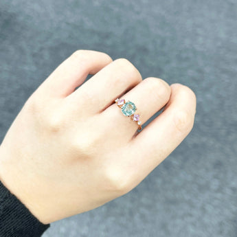 枕形薄荷綠碧璽拼粉紅寶鑽石戒指 - WILLS JEWELLERY
