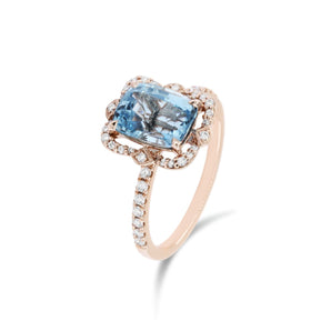 經典歐式枕形海藍寶圍石鑽石戒指 - WILLS JEWELLERY