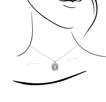 祖母綠形冰藍色海藍寶圍石鑽石項鏈 - WILLS JEWELLERY