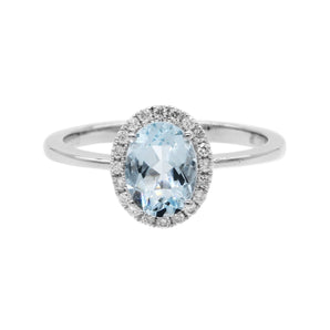 橢圓冰藍色海藍寶圍石鑽石戒指 - WILLS JEWELLERY