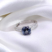 天然枕形金屬灰藍色尖晶石鑽石戒指 - WILLS JEWELLERY