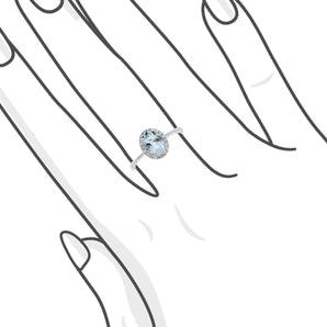 橢圓冰藍色海藍寶圍石鑽石戒指 - WILLS JEWELLERY